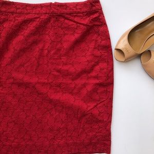 J. Crew Pencil Skirt in Red Eyelet